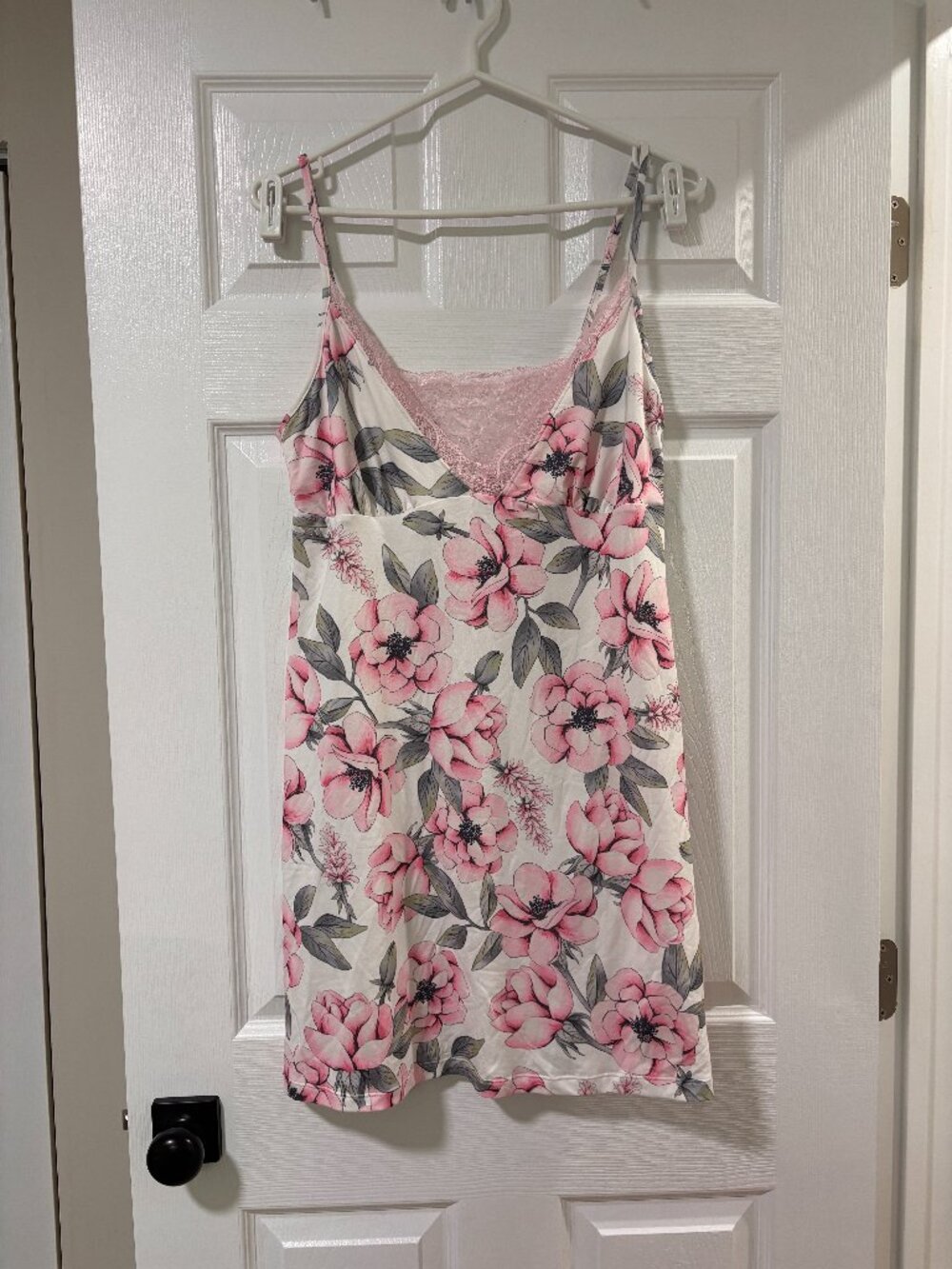 Pink and Cream Floral Slip Dress or Nightgown | Super soft (Large)